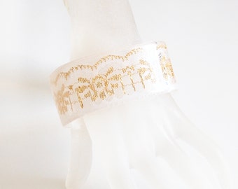 Thin Square Resin Bangle Bracelet With White And Gold Lace- Resin jewelry- Resin Bracelet- Resin Bangle Bracelet- Mother's Day Gift-For Her