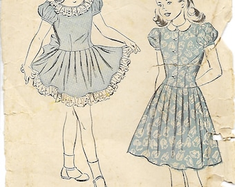 1940's Advance 4880 Girls Dress Pattern, Size 6, Breast 24