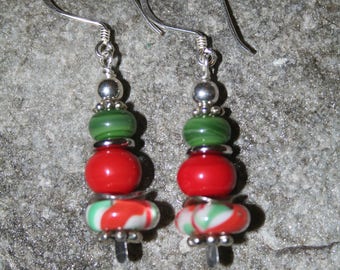 Handmade lampwork bead Christmas Earrings