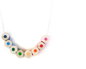 MakeForGood - lupidupi colored pencil necklace - on a sterling silver chain - teacher gift - christmas gifts - rainbow colors