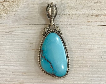 Natural Blue Bisbee Turquoise Sterling Silver Pendant