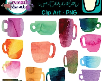 Watercolor Coffee Cups Mugs- PNG Download