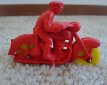 Auburn Rubber Toy Policeman on Motorcycle, Vintage Toy Policeman
