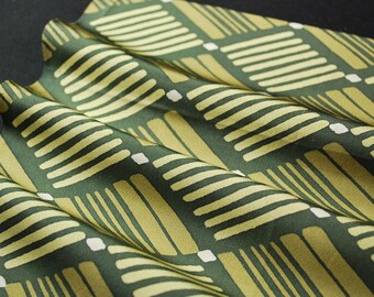 14.2"w. x 14.3"l. Vintage silk kimono fabric green and cream geometric 3010I