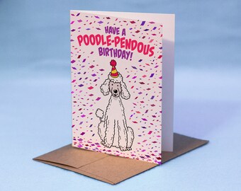 Poodle Birthday Card - Poodle Card - Happy Birthday Poodle Greeting Card - Poodle Cartoon - Dog Card - Dog Birthday Card - Poodle Bday Card
