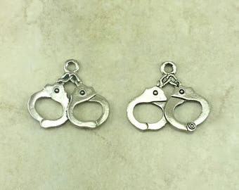 Handcuff Charm > Law Enforcement Deputy Sheriff Trooper Patrol - American Made Lead Free Pewter Silver - I ship Internationally