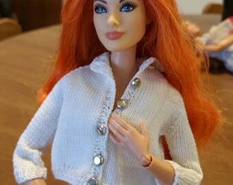 OOAK off white knit miniature sweater with working silver buttons