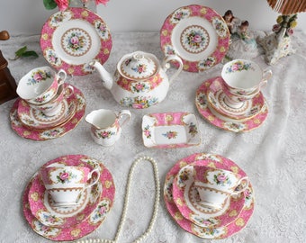 Vintage tea set english porcelain Royal Albert Lady Carlyle England cup set vintage teacup pot milk sugar teacup and saucer