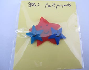 Red and Blue Star trio brooch