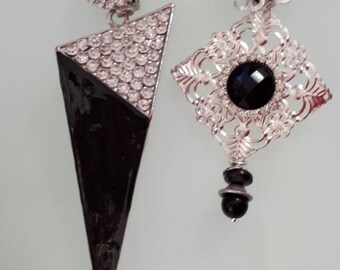 asymmetric black and Silver earrings