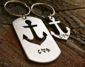 Anchor Keychain Gift Set Couples Gift You Are My Anchor Dog Tag Set Hand Stamped Anchor Keychain Anniversary gifts for girlfriend wife