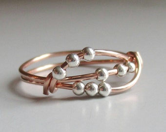 Uma Fidget Ring, Rose Gold Worry Bead Ring, Wire Wrapped Handmade Ring, Stacking Ring, Gift for Her