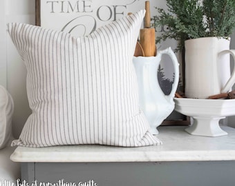Gray Ticking Stripe Farmhouse Pillow Cover 20 Inch