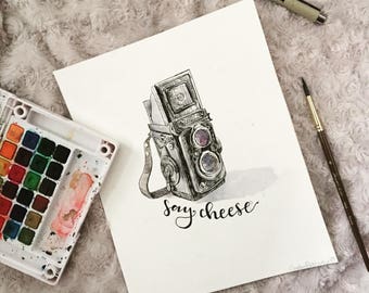 Vintage Camera | Ink and Watercolor | 8x10 | original drawing