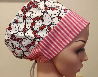 Women's Surgical Cap, Scrub Hat, Chemo Cap, Hello Kitty