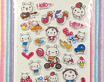 Kawaii sticker sheet - kawaii puffy sticker sheet ***** missing stickers *****