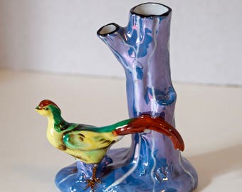 Lovely Unique Noritake China Art Deco Lusterware Figural Pheasant Bird Vase