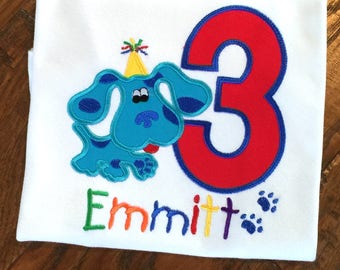 Boys Appliqued Blues Birthday Dog