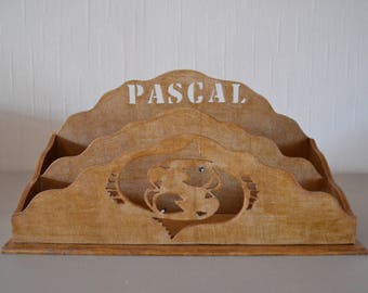 wooden mail holder / desk accessory / personalized gift / decorative zodiac sign and name