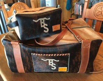 Custom made bag set with overnight duffel and makeup or shaving bag