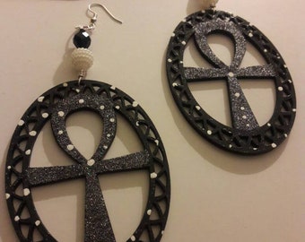 Midnight Star Ankh Earrings