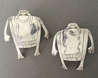 Modernist Sterling 925 Earrings Spaceman / Robot Earrings Signed Woods
