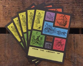 Vintage Bookplates - Set of 5 - Vintage Children's Book, Antioch Bookplates, NOS, Vintage Book Plates, Book Labels, From the Library Of