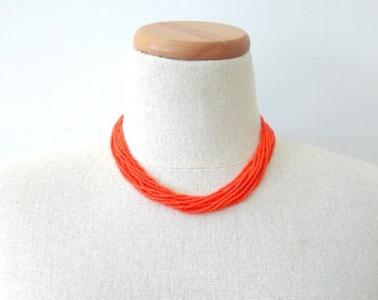 Orange necklace, bright orange necklace, statement necklace, boho necklace, beaded necklace, seed beads,bridesmaid necklace,autumn necklace