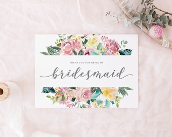 Thank you for being my bridesmaid, wedding thank you, bridesmaid thank you card, thank you card, thank you bridesmaid card, wedding card