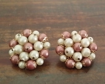 Pink & White Faux Pearl Clip On earrings
