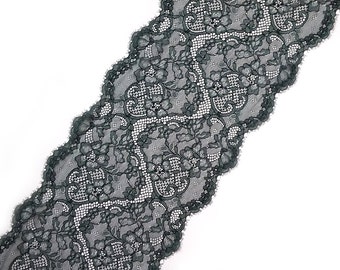 Chantilly Lace Dark Green Color, lace trim, wide lace, lingerie lace, width 6.89 inch, 17.5 cm, lace per meter, Nr2180