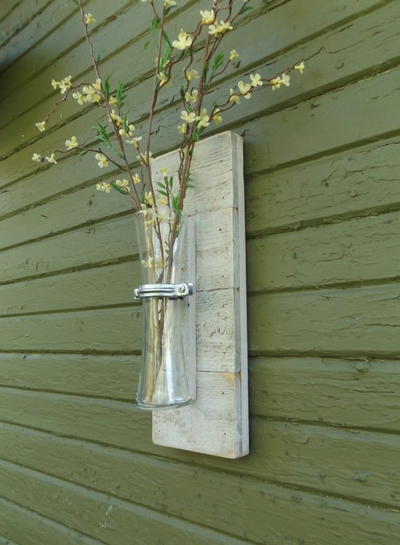 Rustic Wall Sconce Wood Flower Vase Decor Yellow Rustic Wall Sconce Wood Flower Vase Decor Yellow