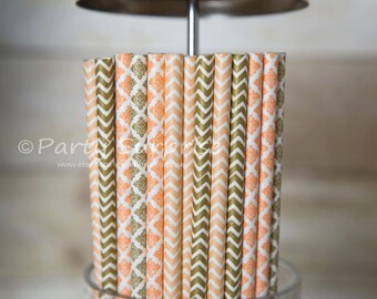 Kraft Straws Coral Gold Black Straws Rustic Wedding Chevron Damask Shower Birthday Gala Party Drinking Paper Straws