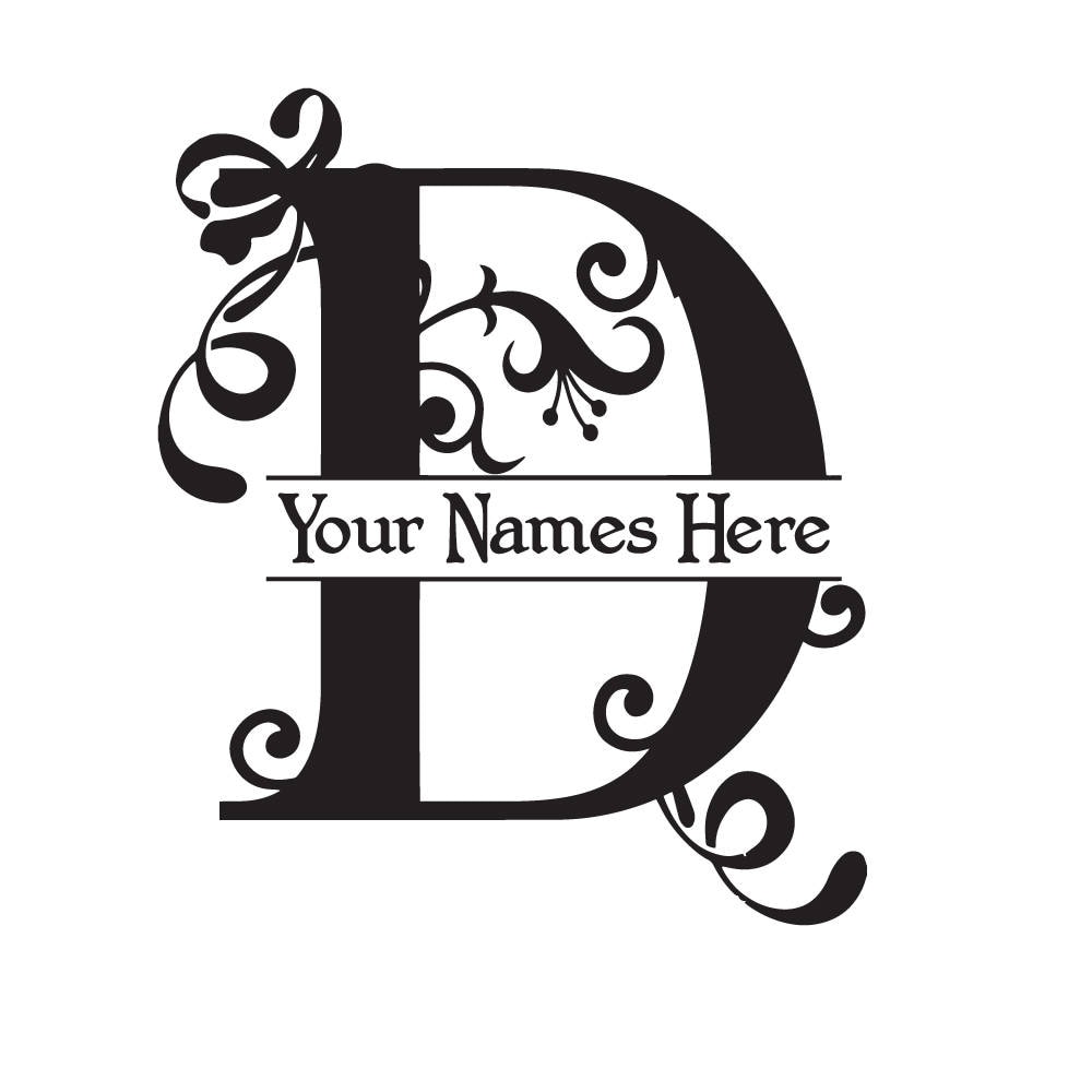 MONOGRAM D - Flourish with Initial and Names - Vinyl Decal