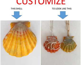 CUSTOMIZE An Ocean Wave Wire Wrapped Sunrise Shell Necklace; 14k Gold Filled; Sterling Silver
