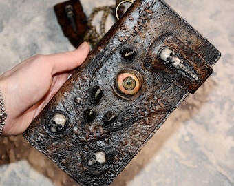 Personalized gift Zombie Men wallet Leather wallet men Long wallet Chain wallet Biker wallet Biker wallet chain Mens wallet chain Zombie eye