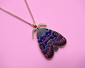 Moth Necklace. Purple Moth Laser Cut Necklace. Lilly Moth Jewellery. Curiosity. Natural History Illustration