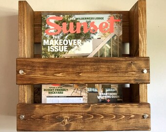 Magazine Holder Rustic Wood Magazine Rack Restaurant Bar Menu Holder, Wall mounted magazine rack, Farmhouse decor, Wall mounted rack wood