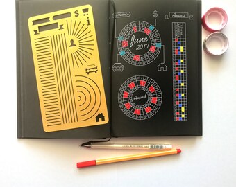 Bullet Journal Stencil, Monthy Tracker Stencil, Calendar Wheel Stencil, Habits Tracker Stencil - fits A5 journal & Midori Regular (Tracker)