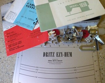 1950s Sears Kenmore Sewing Machine model 1650 manuel, Accessories and Dritz Ezy Hem