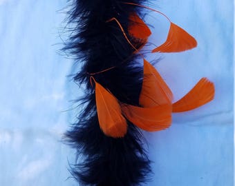 Halloween Black Marabou boa with Orange feathers