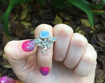 Moonstone & Aquamarine Sterling Silver Ring Size 7.5
