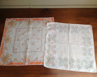 Vintage floral themed hankies /handkerchiefs x 2 1970s