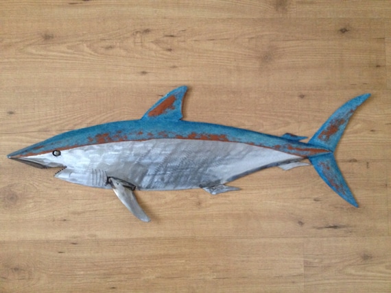 Shark Metal 36in Fish Wall sculpture Beach Coastal Tropical