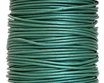 Round Leather Cord 1.5 mm Diameter Truly Teal Color 50 Meter Spool