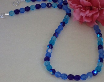 Czech Glass Beaded Necklace Of Blues & Aquas FREE SHIPPING