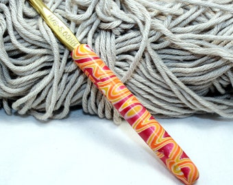 Polymer clay crochet hook, Boye new size H/8 or 5.00mm, handmade design, ready to ship