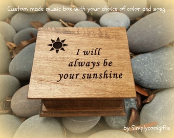 music box, wooden music box, custom music box, sunshine, personalized music box, music box shop, you are my sunshine, always your sunshine