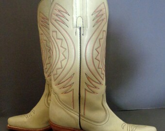 FRYE Vintage Off White Leather Cowgirl Cowboy Western Riding Boots Women's Size 6.5