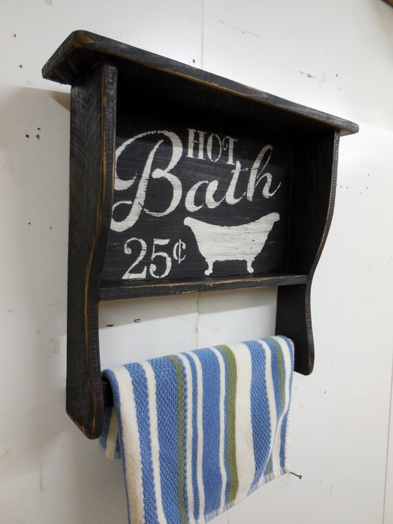 Items similar to Towel Rack, Bathroom Sign, Bath Towel bar, Hot Bath
